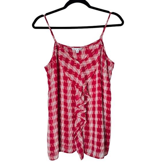 Cabi M Pink Tank Top Coquette Preppy Ruffle Amour Houndtooth Plaid 341 Summer - Picture 2 of 7